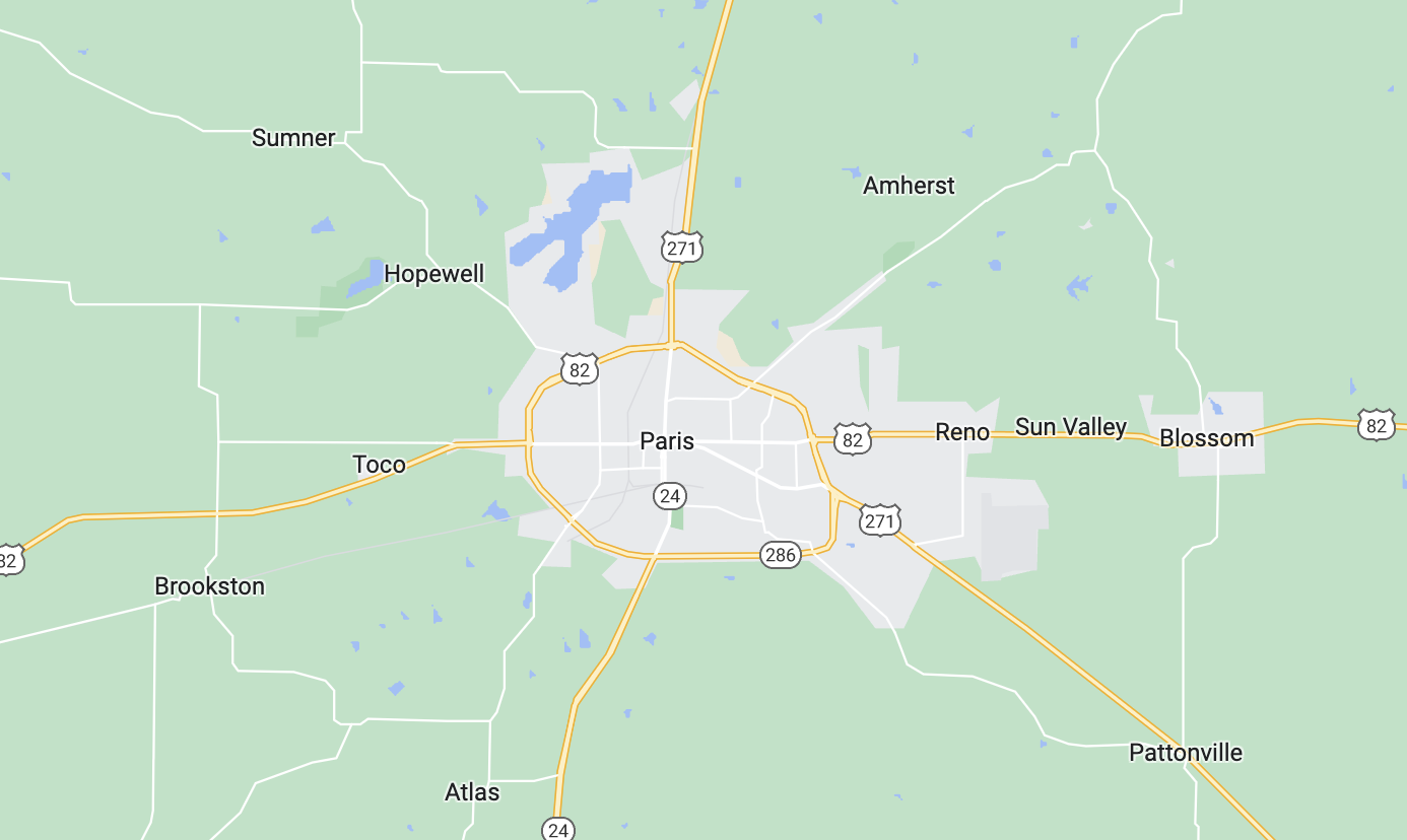 Paris, TX Metal Buildings Map